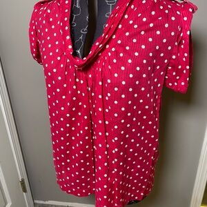 French Connection Red Polka Dot Cowl Neck Blouse